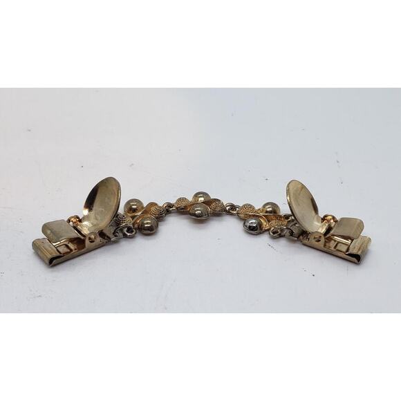 Vintage Gold Tone Sweater Dress Clip Chain Textured Ball 50s Resize Shirts Tops - Picture 6 of 8